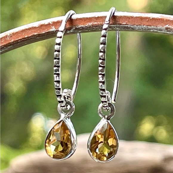 Stunning Golden Yellow Natural Citrine 925 Sterling Silver Drop Earrings - Picture 2 of 11